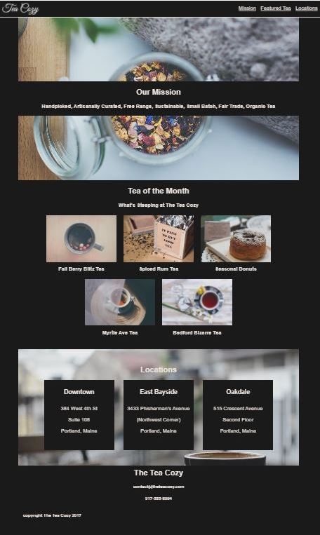 Image of the completed Tea Cozy web page.